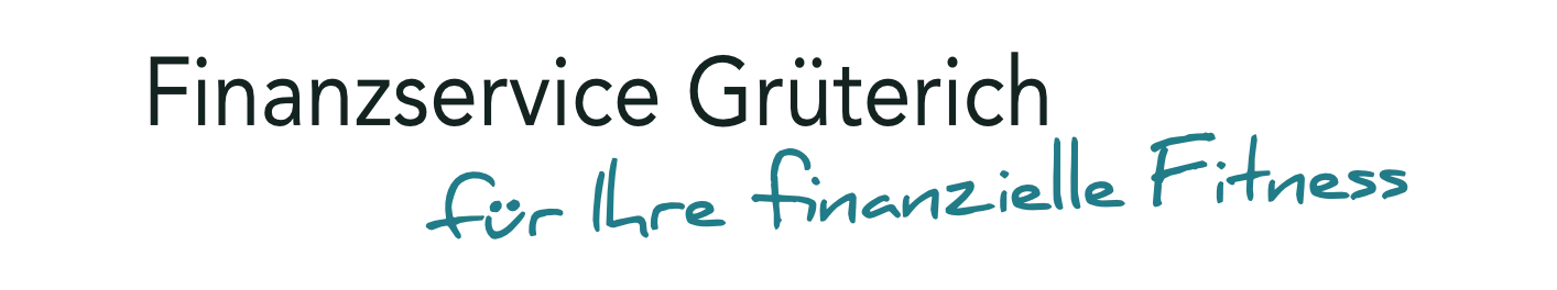 Logo der Finanzservice Grüterich Seite mit dem Claim "für Ihre finanzielle Fitness"